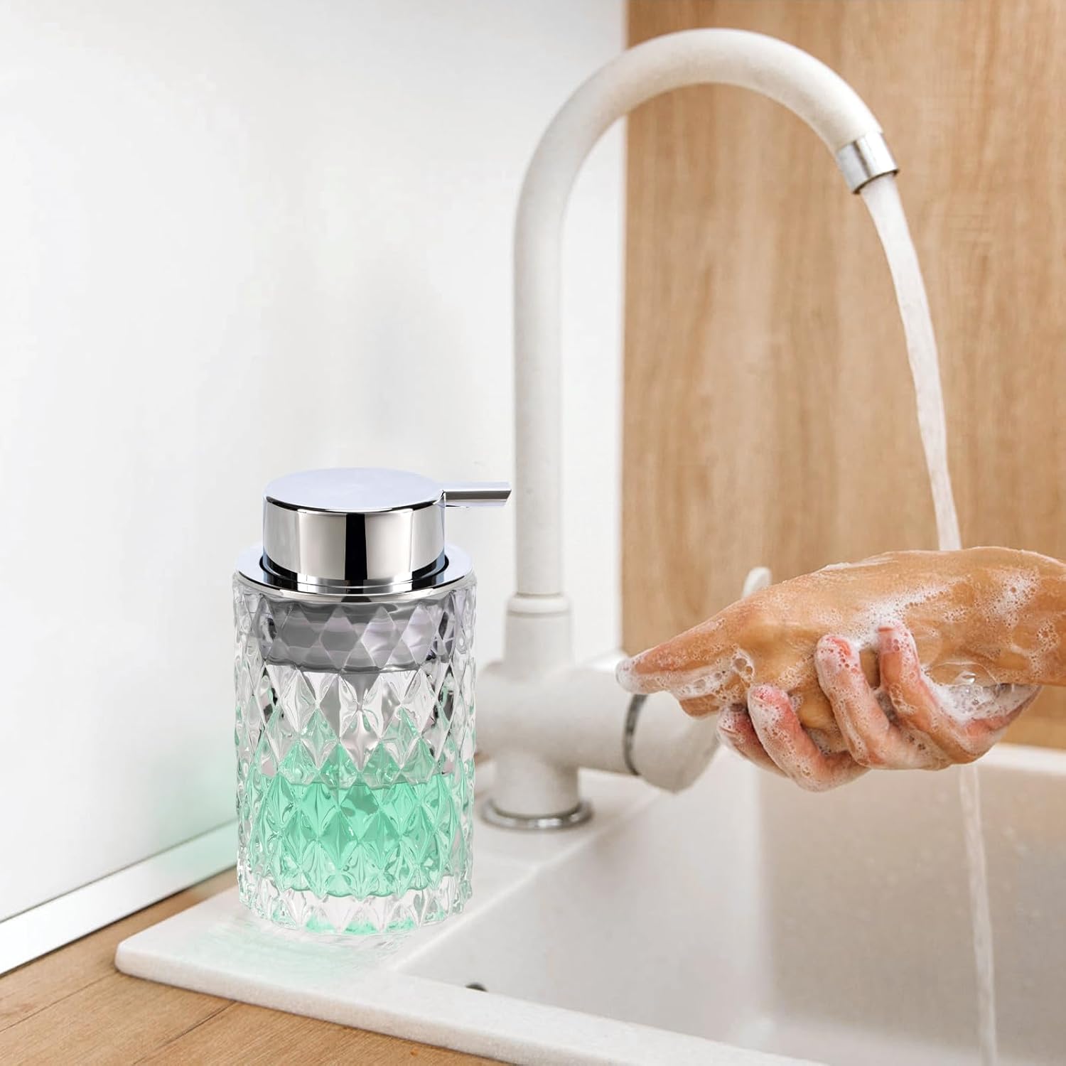 Bathroom Glass Soap Dispenser with Durable Rust-Proof Plastic Foam Pump Hand Lotion Dispenser Antislip Shampoo Kitchen 10oz - Image 3