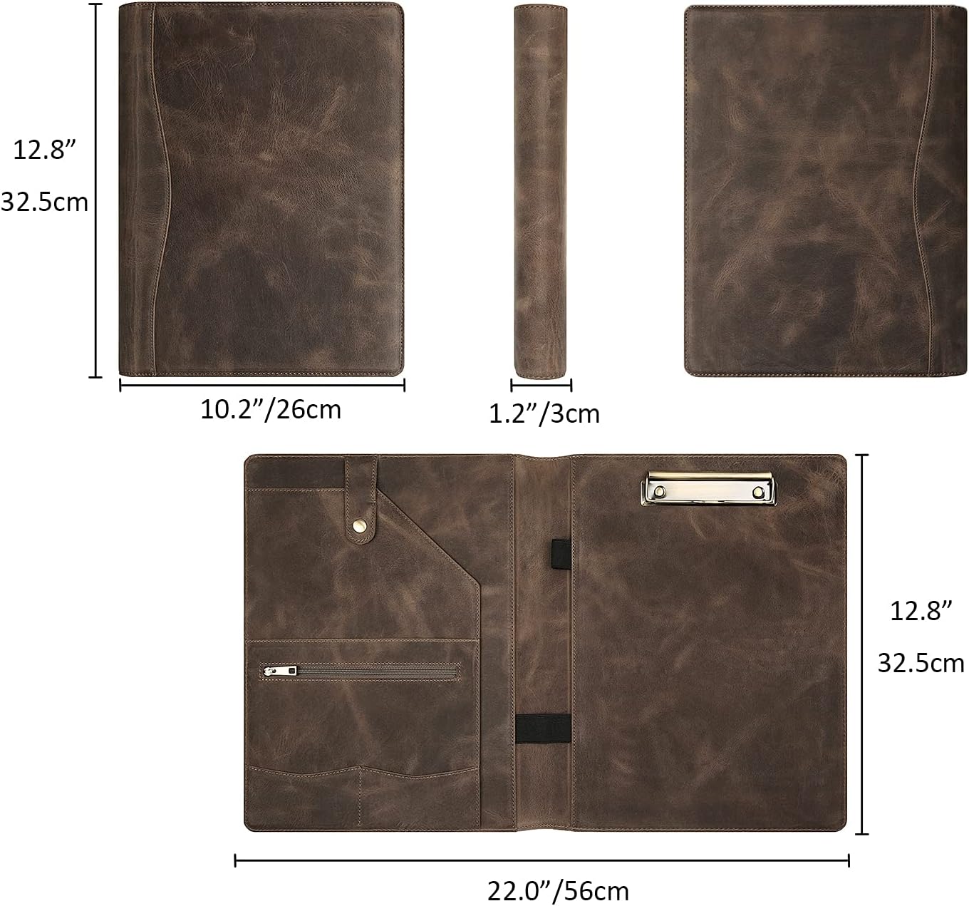 Personalized Leather Portfolio for Men, Engraved Leather Clipboard Portfolio Binder, Custom Leather Legal Pad Padfolio, Christmas Gift for His/Her (Clipboard, Grey-Standard)