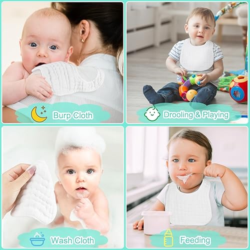 Miniatura 6 de Accmor Muslin Baby Bibs, 6 Pack Soft Cotton Baby Bandana Drool Bibs for Boys Girls Teething and Drooling Blanco,A/Azul,A / Gris,A/Rosa,Varios