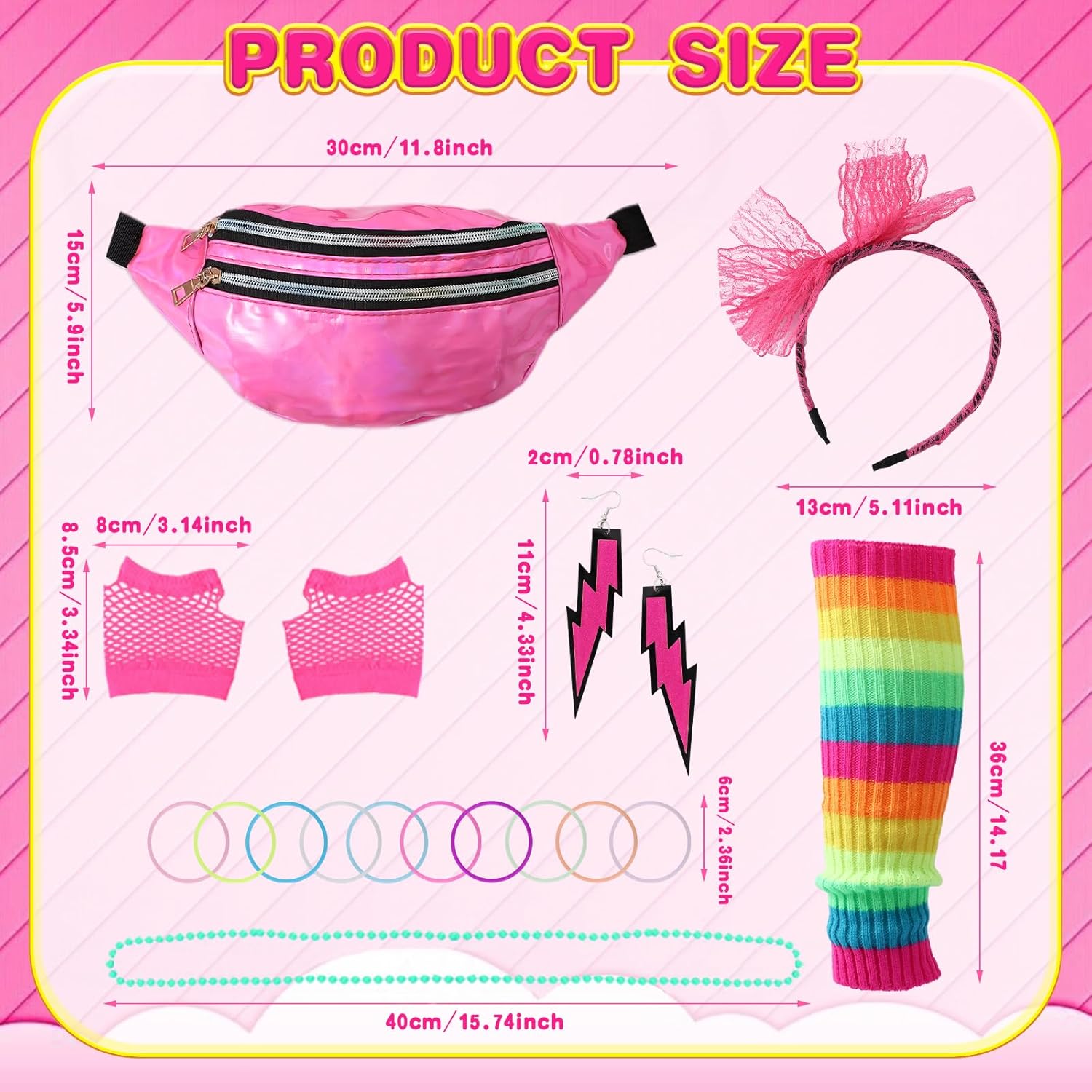 80s Outfits Costume Accessories for Women -T-Shirt, Fanny Pack, Tutu Skirt & More for Halloween, Birthday Parties - Image 5