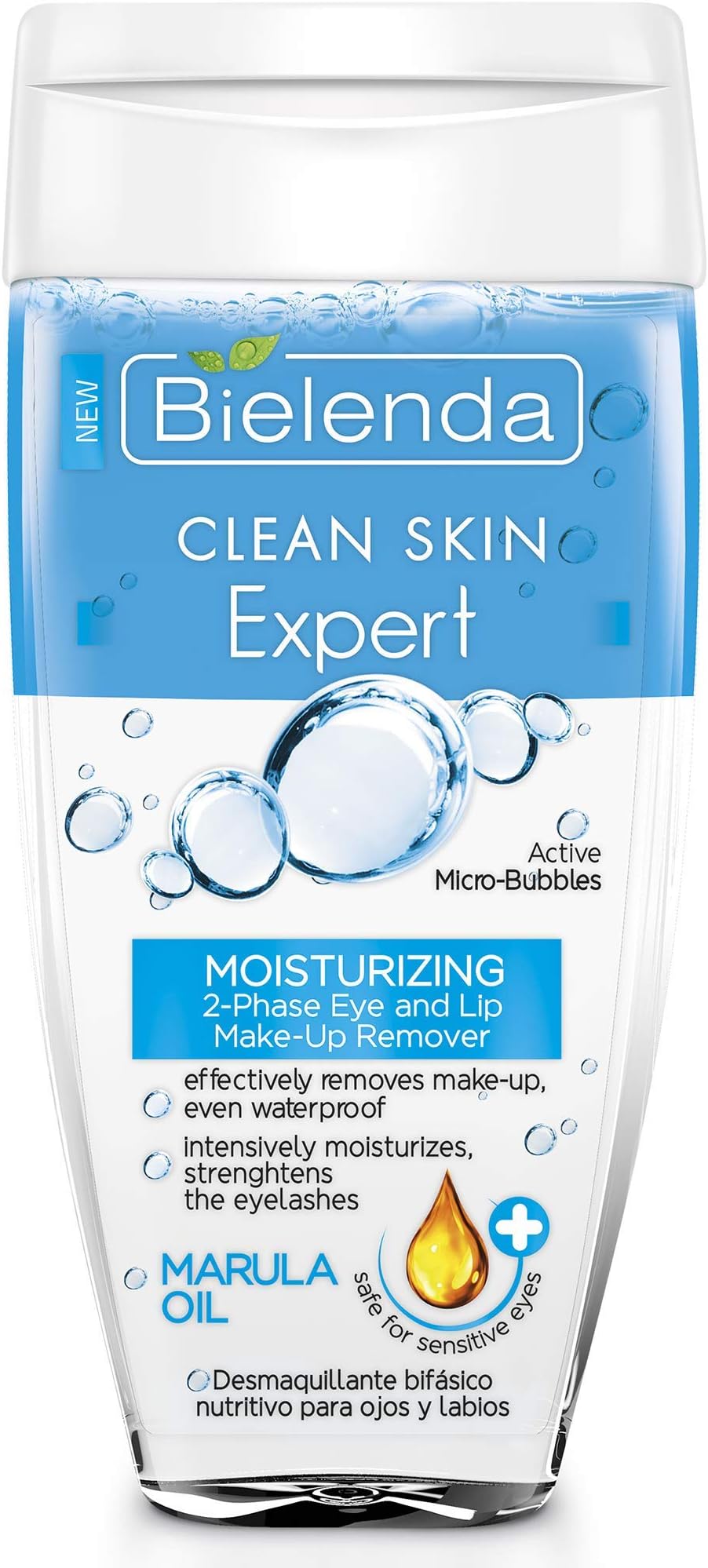 Bielenda Clean Skin Expert - Combination Of Marula Oil And Hyaluronic Acid - Clean Skin Expert Moisturizing 2-Phase Eye And Lip Make-Up Remover With Marula Oil - 150 ml