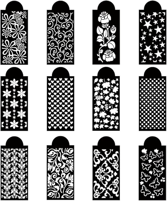 Olymajy 12 Pieces Stencils for Cakes,Stencils for Cakes Reusable,Decorative Flower Edge Molding Baking Tool,Cake Lace Decoration Stencils Food Grade Plastic Stencils Molds