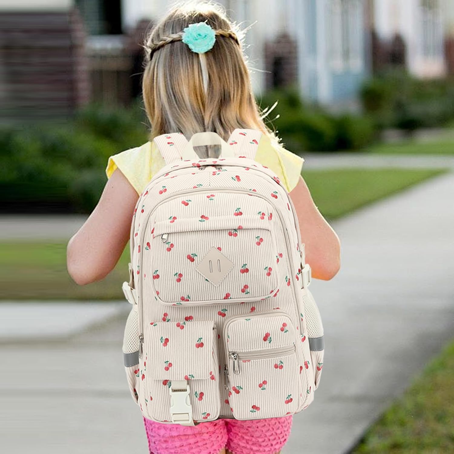 Corduroy Backpack for Girls Women, College Backpacks Kids School Book Bag Travel Laptop Backpacks (Cherry)