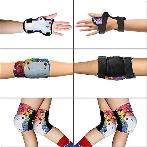 Miniatura 2 de XOUIWIRZ Rodilleras para niños, coderas, muñequeras con bolsa de cordón ajustable 3 en 1, juego de equipo de protección para niños y niñas