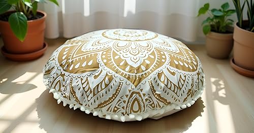Miniatura 10 de Funda de almohada grande de 32 pulgadas con mandala dorada Barmeri, para meditación, asiento otomano, hippie, decorativo, bohemio, puf otomano, puf