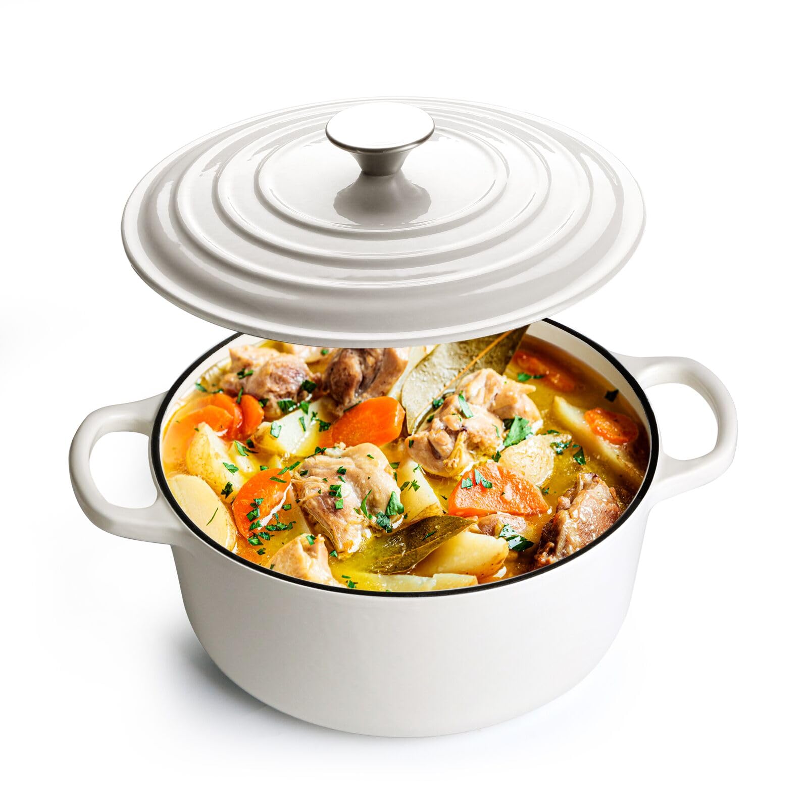 NUTRIUPSEnameled Cast Iron Dutch Oven Pot with Lid,4.5 Quart, Pure White