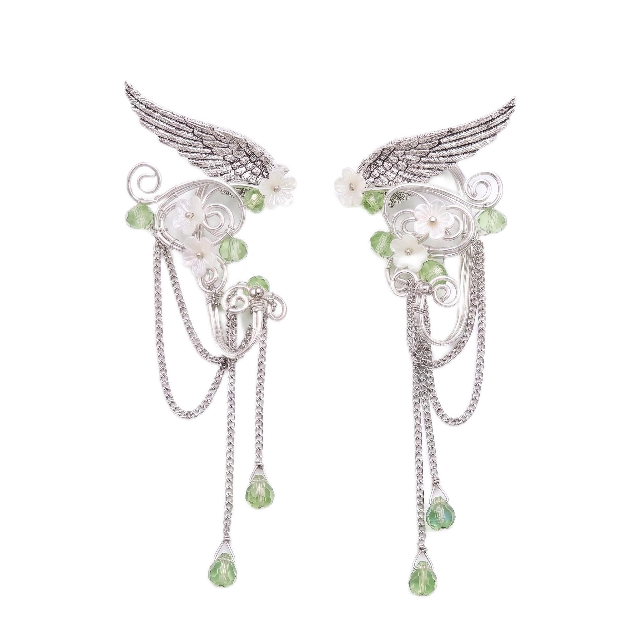 Nerciony Tassel Ear Clips for Women, 1 Pair Alloy Clip-On Ear Clips, Shiny Non-Piercing Fairy Costume Accessory for Festival Cosplay, Wedding and Daily Wear