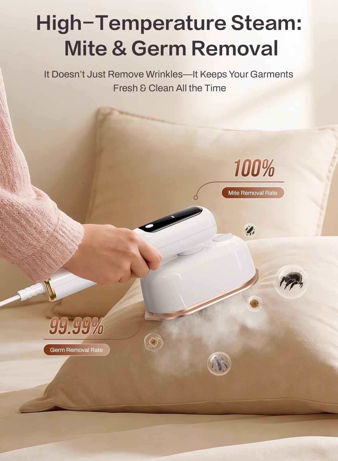 Travel Steamer for Clothes,2-in-1Handheld Garment Steamer&Iron,1200W Portable Steam, 15s Fast Heat-Up, LED Display,5 Adjustable Steam Modes,25g/min Powerful Steam,Self-Cleaning, All Fabrics,120V