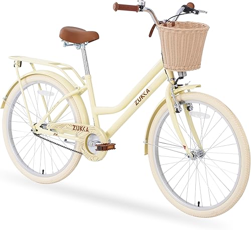 Miniatura 10 de ZUKKA Bicicleta para niños de 20/24 pulgadas con cesta de una sola velocidad, freno delantero en V y freno trasero para niños mayores de 7 años,