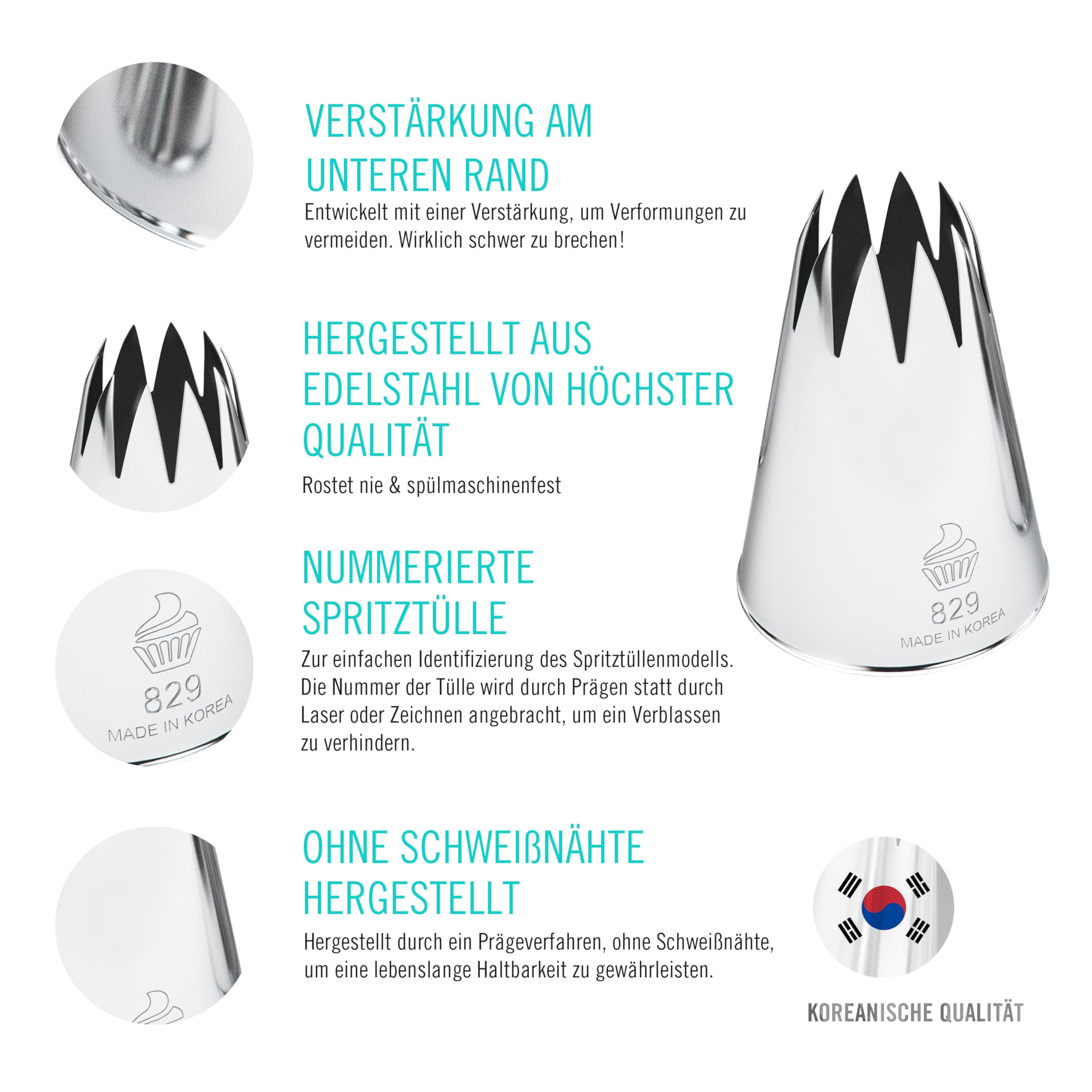 Spritzbeutel Mit Tüllen Profi Set (31 Stück): Spritzsack Wiederverwendbar Groß (45cm) + 26 Spritztüllen + Krapfentülle + Blumennagel | Torten Spritztüte Set Made in Japan & Korea