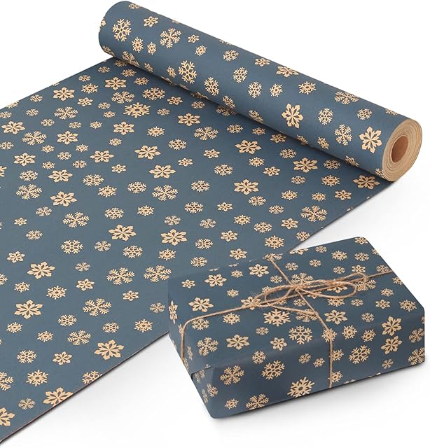 Kraft & Co Wrapping Paper Roll | Quality Festive Designed Kraft Paper | Eco-Friendly, Recyclable & Biodegradable Multipurpose Wrapping Paper - Ideal for Gifts, Arts & Crafts & Christmas (44.5CM x 25M)
