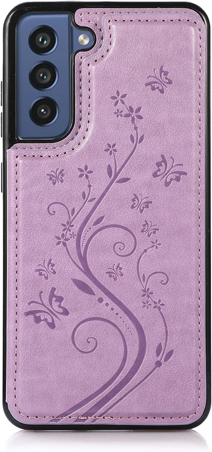 Phone Case for Samsung Galaxy S21 FE Gaxaly S 21 FE 5G with Tempered Glass Screen Protector Card Holder Wallet Cover Stand Flip Leather Cell Glaxay S21FE5G UW S21FE 21S G5 Cases Women Girl Purple - Image 7