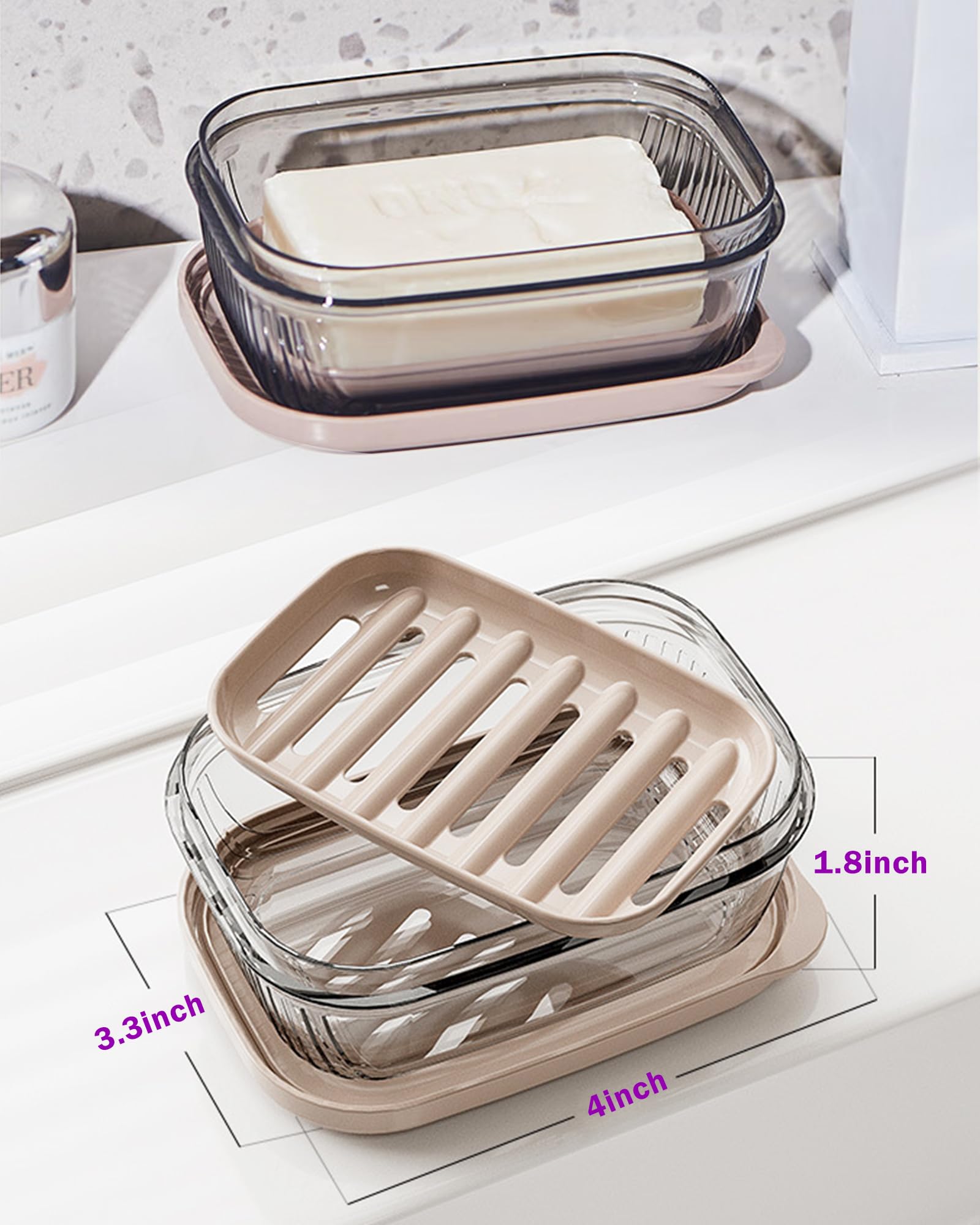 Travel Essentials Soap Holder with Lid,Leakproof Soap Dish with Drainage Layer, Portable Travel Soap Bar Case for Camping, Gym, Bathroom,Kitchen,Dormitory,Hotel(Clear)