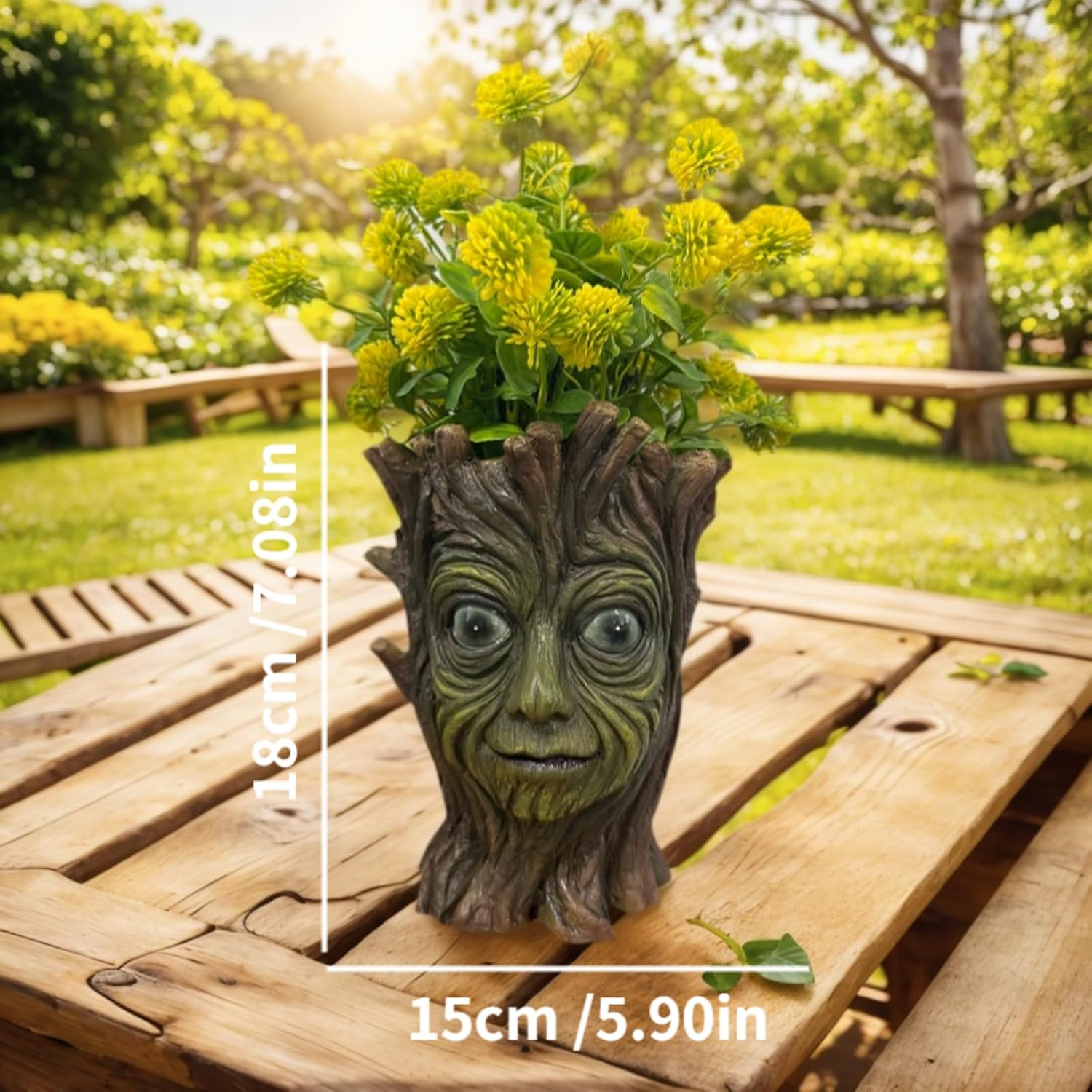 Tree Face Planter with Drainage Holes, 7.87 x 3.93 x 1.96 inches, Resin Garden Flower Pot, Indoor Outdoor Decorative Vase for Plants (xiao)