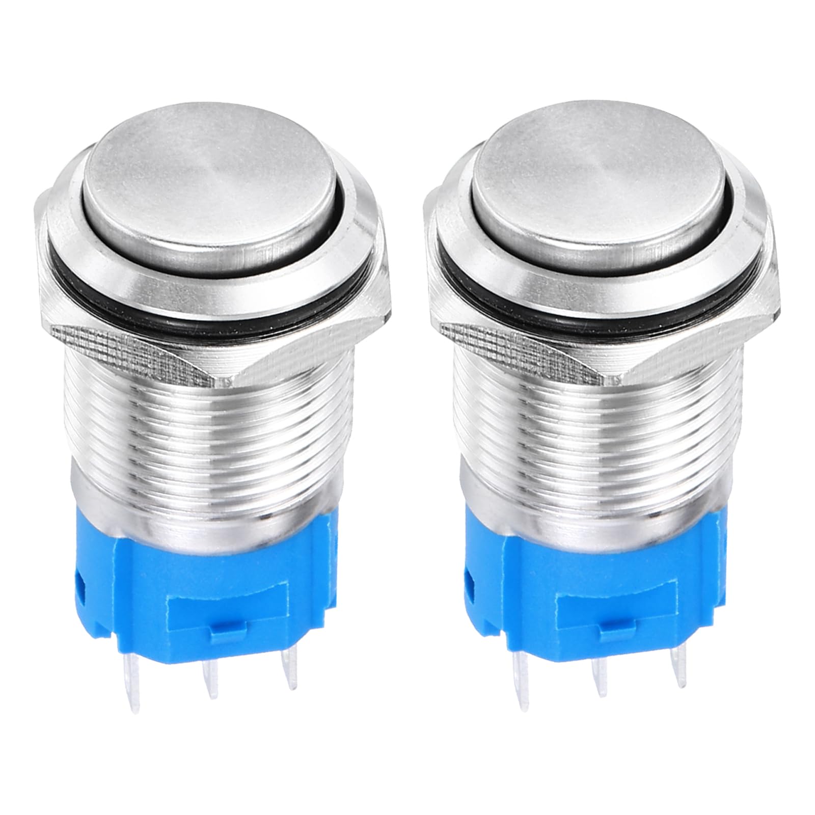 DMiotech 19mm / 3/4" Stainless Steel Momentary Push Buttons Switch Domed Head 5A 0-250V Silver Shell with Welding Foot 1NO1NC 2Pcs