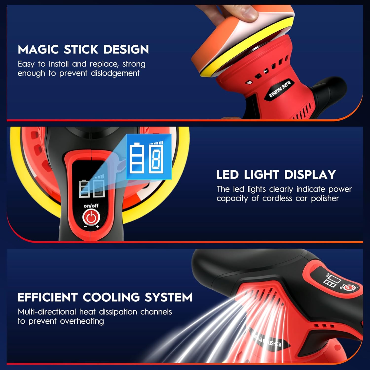 Cordless Car Buffer Polisher, 6 Inch Orbital Polisher Kit with 2x21V Batteries & 21 PCS Attachments - 8 Speeds Variable Max 6000RPM Car Buffer for Car Detailing, Waxing, Polishing, Scratch Removing