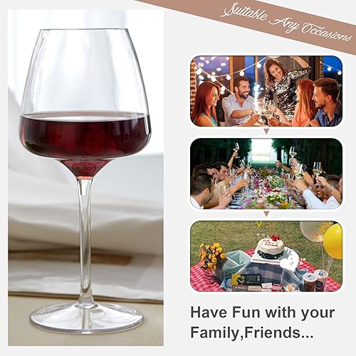 Miniatura 5 de MICHLEY Juego de 4 copas de vino tinto burdeos de capacidad irrompibles de 20.5 onzas, de plástico Tritan irrompible, aptas para lavavajillas