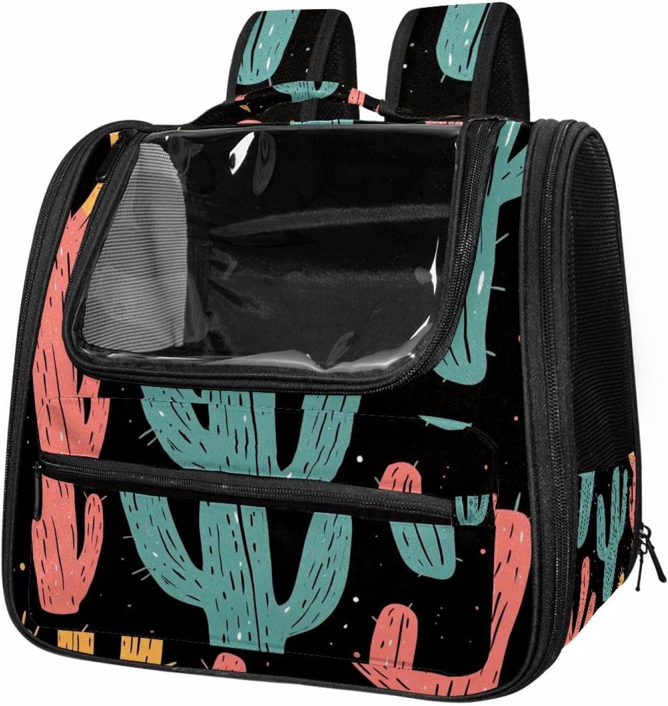 Portable Travel pet Backpack Carrier Hamster Bag Small Dog cat Carrier Breathable Hang Bag, Abstract Cactus (9)