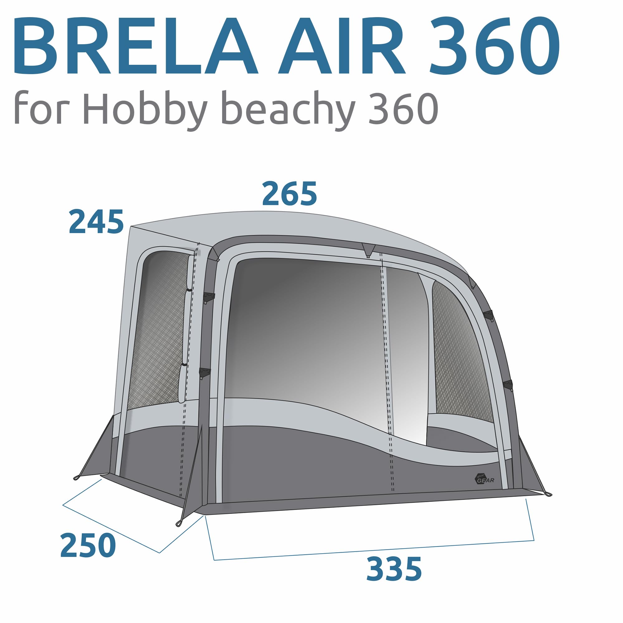 your GEAR Brela Air 360 - Luftvorzelt für Hobby Beachy Caravan – Sonnendach und Vorzelt für Wohnwagen mit Keder UV 50+ (für Beachy 360)