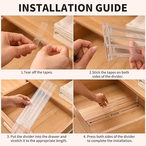 Miniatura 8 de seinlife Paquete de 6 separadores de cajones de plástico de 3.2 pulgadas de alto, organizadores de cajones ajustables de 11 a 19.7 pulgadas para