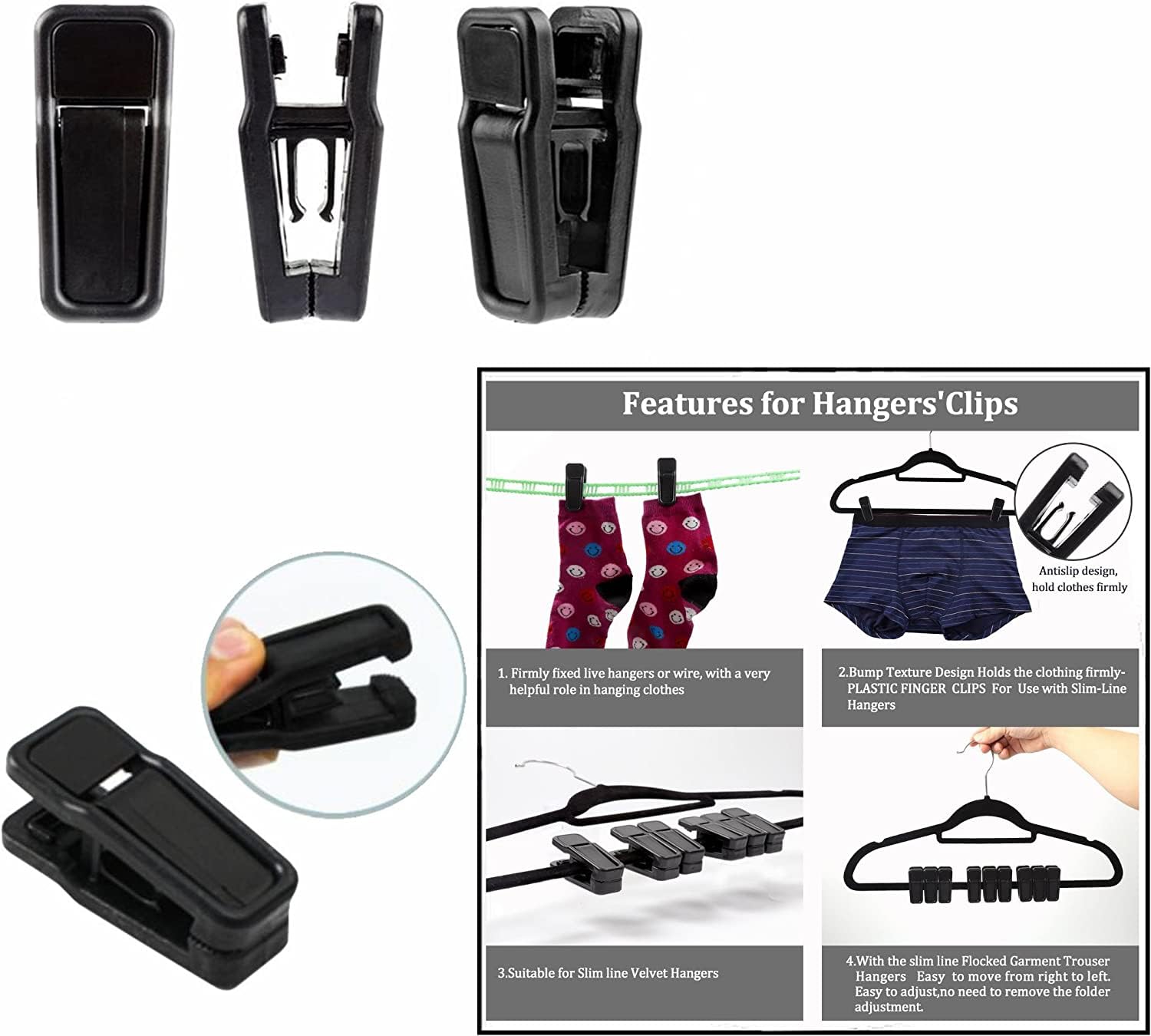 40 Mollette In Plastica Per Grucce - Clip Antiscivolo Per Appendere Vestiti, Asciugamani, Nero - Foto 4