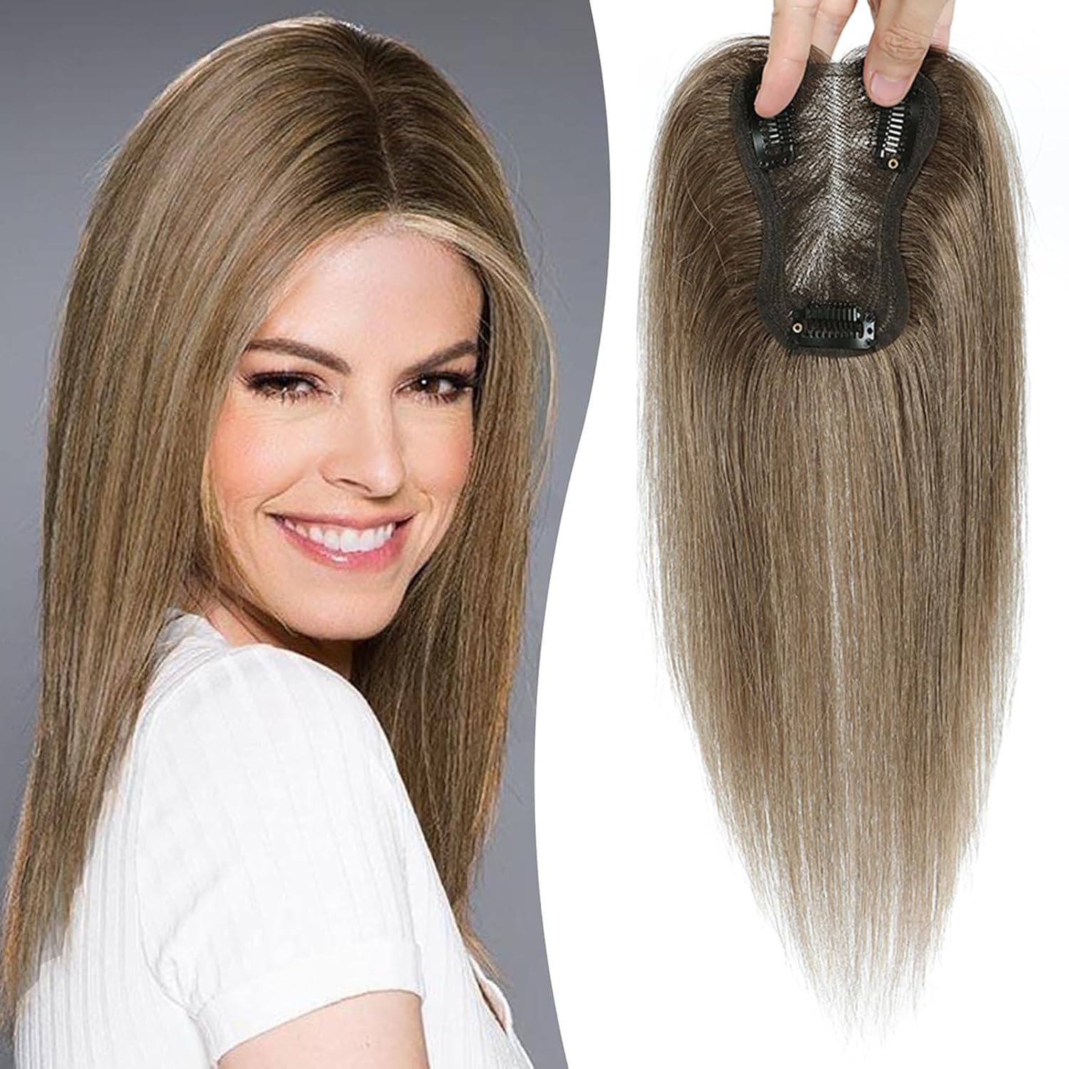 Hair Toppers for Women Real Human Hair Pieces with Thinning Hair No Bangs Top Extensions Swiss Base 10Inch 4T427