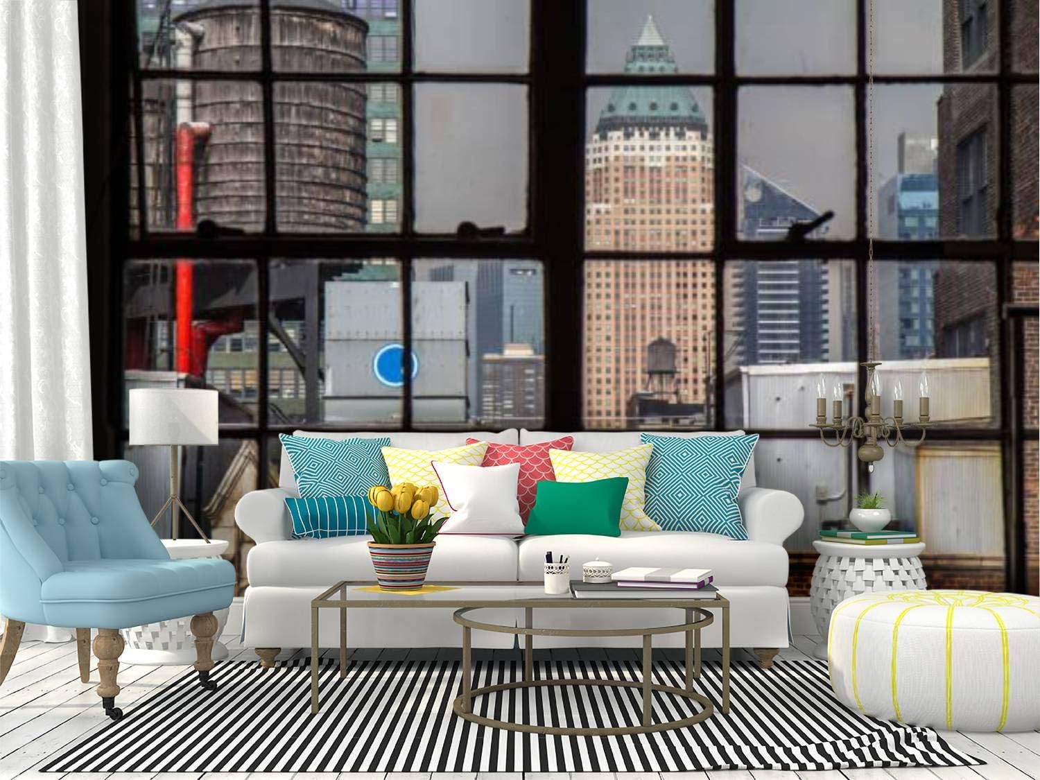 Kanworse ニューヨークのアパートの窓の景色 Window Frame Canvas Print Wallpaper Wall