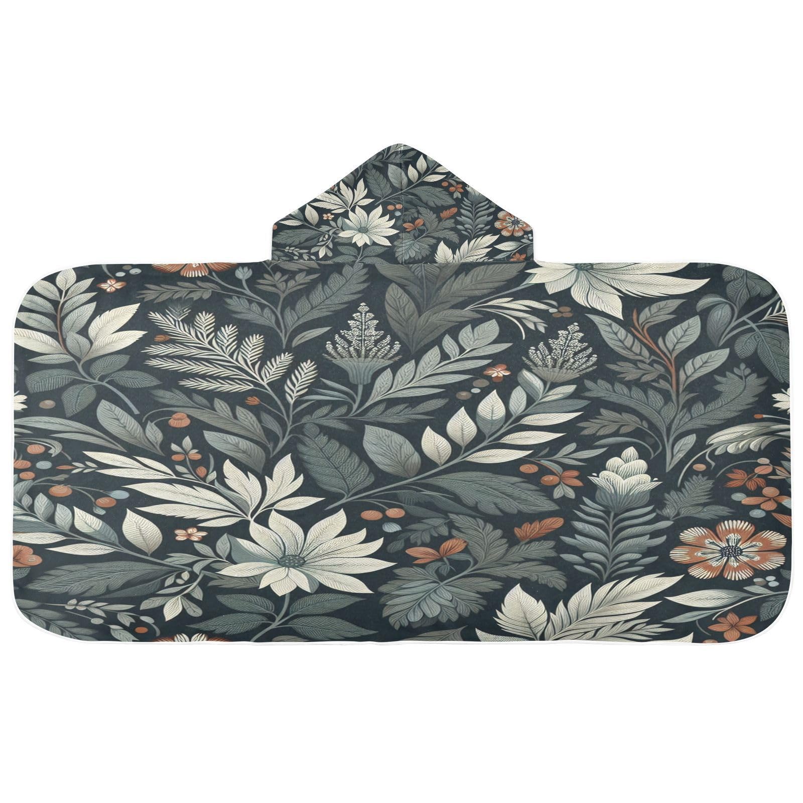 Kigai Vintage Flower Hooded Beach Towel for Kids Soft Absorbent Quick Dry Bath Towel with Hood Lightweight Toddler Shower Pool Bath Wrap for Boys Girls