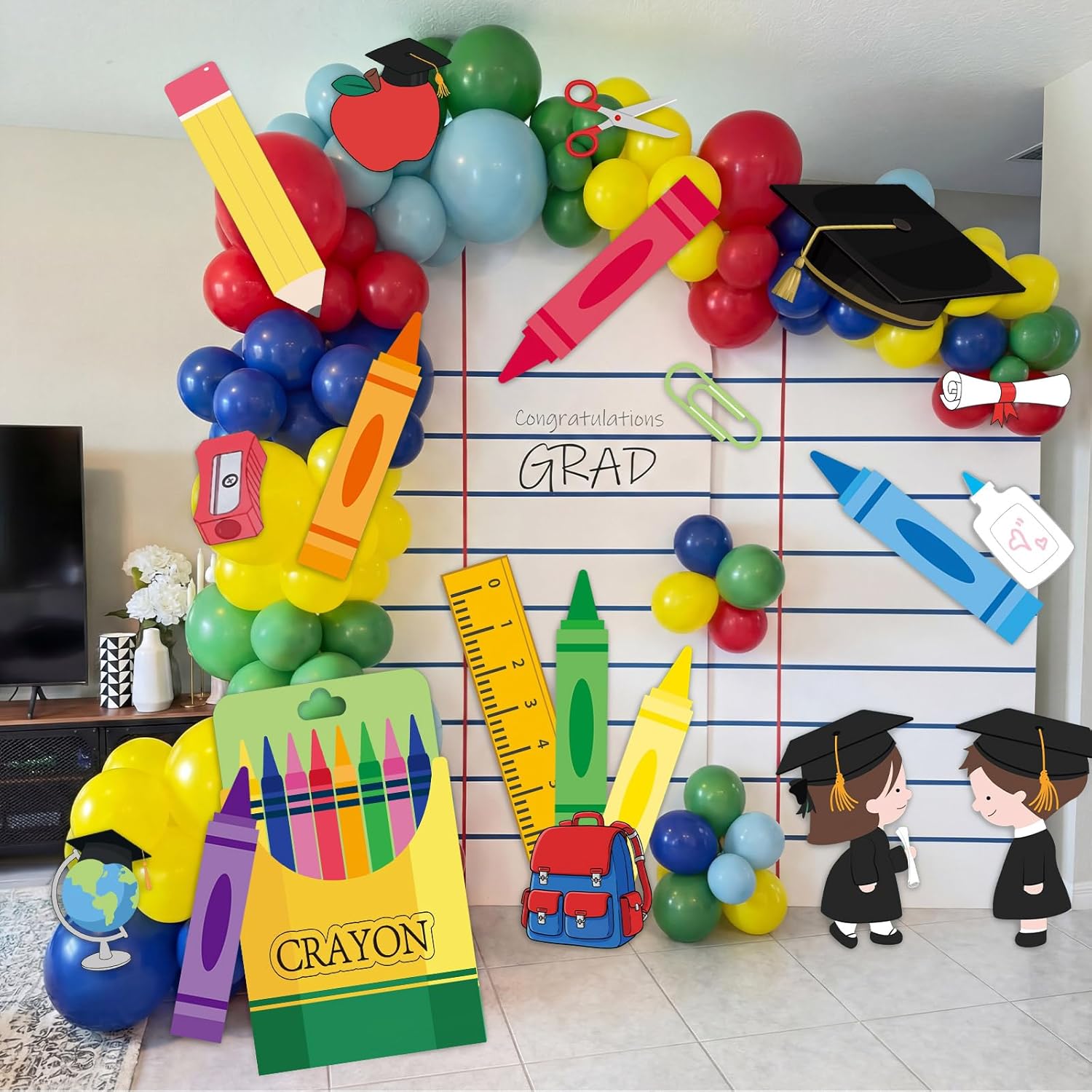 20 Pcs Preschool Graduation Decorations Pre-k Graduation Backdrop DIY Photo Backdrop Prop Cardstock Cutouts Pencil Crayon Grad Cap Cutouts for Kindergarten Classroom Party Grad Decor