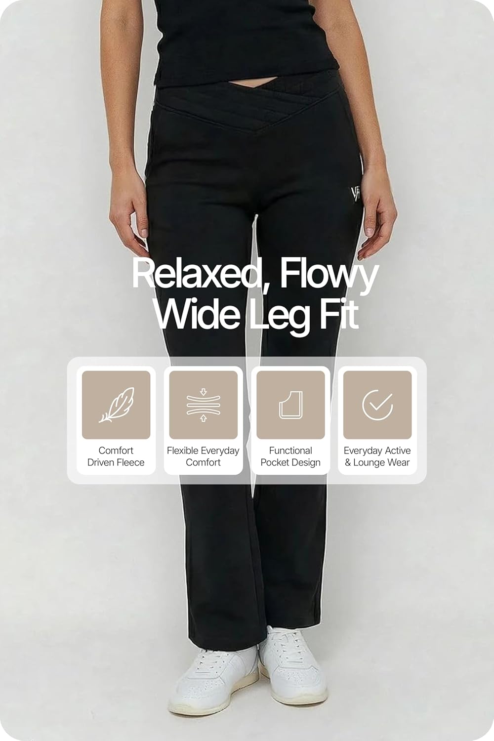 Sweatpants Women Flared with Crossover Waistband Cozy Fleece Wide Leg Lounge Pants
