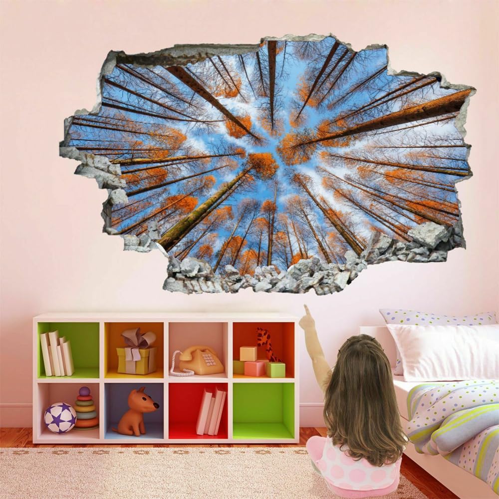 Pegatinas De Pared Rota 3D Árbol Del Bosque Arte Mural De La Pared Cielo Calcomanía De Pared De Fondo De Sala De Estar Para Dormitorio Infantil, Decoración Del Hogar Extraíble