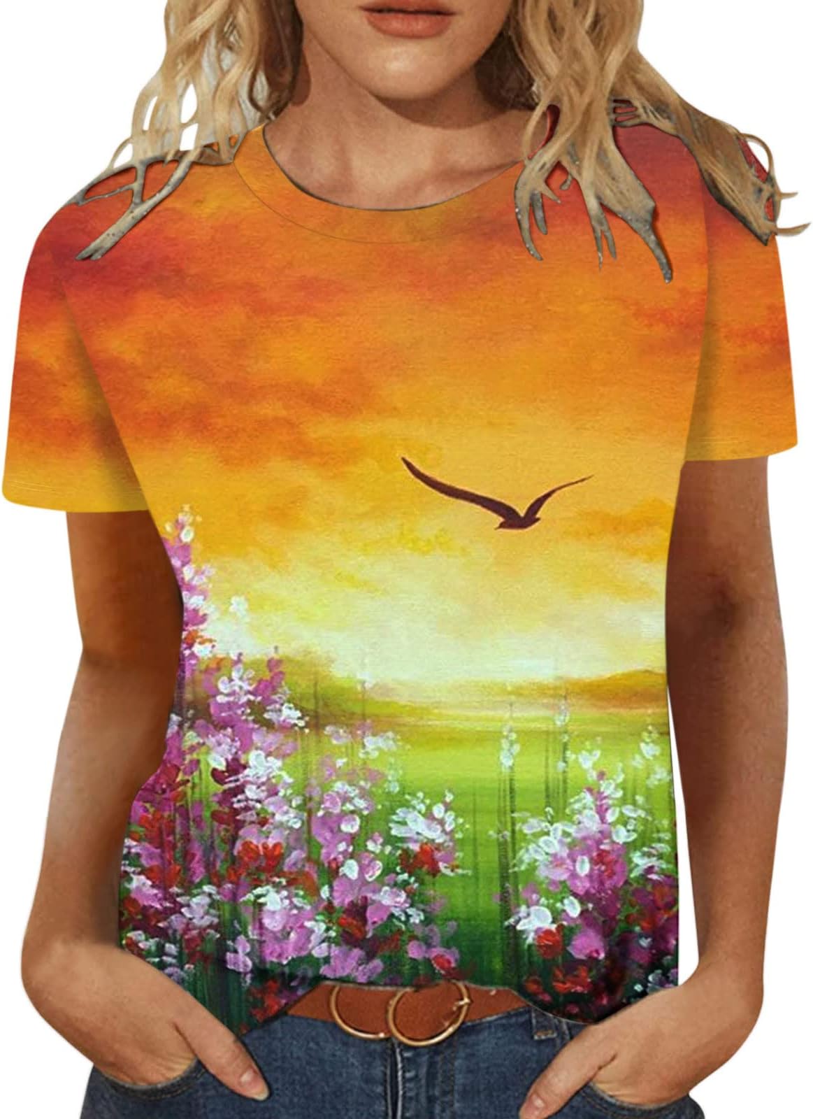 Tunic Tops for Women Loose Fit Short Sleeves,Top Tees for Women Beach Daily Causal T-Shirt Short Sleeve Shirts