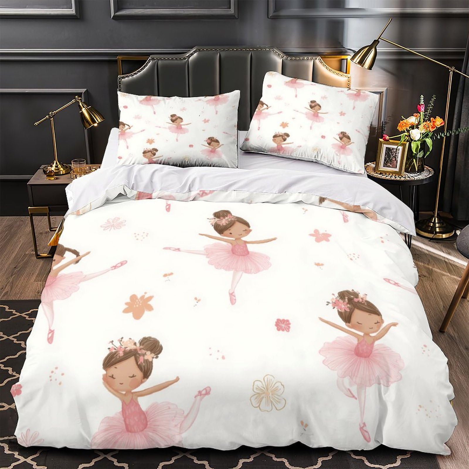 Drap de couette microfibre respirant 260x220cm anti-tache avec housse de couette 3D rose