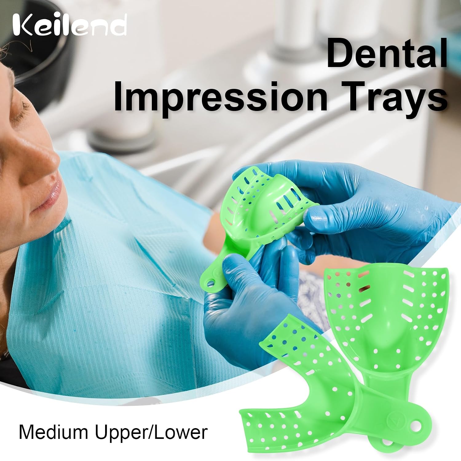 Dental Impression Trays, 12 Pcs Disposable Perforated Plastic Trays