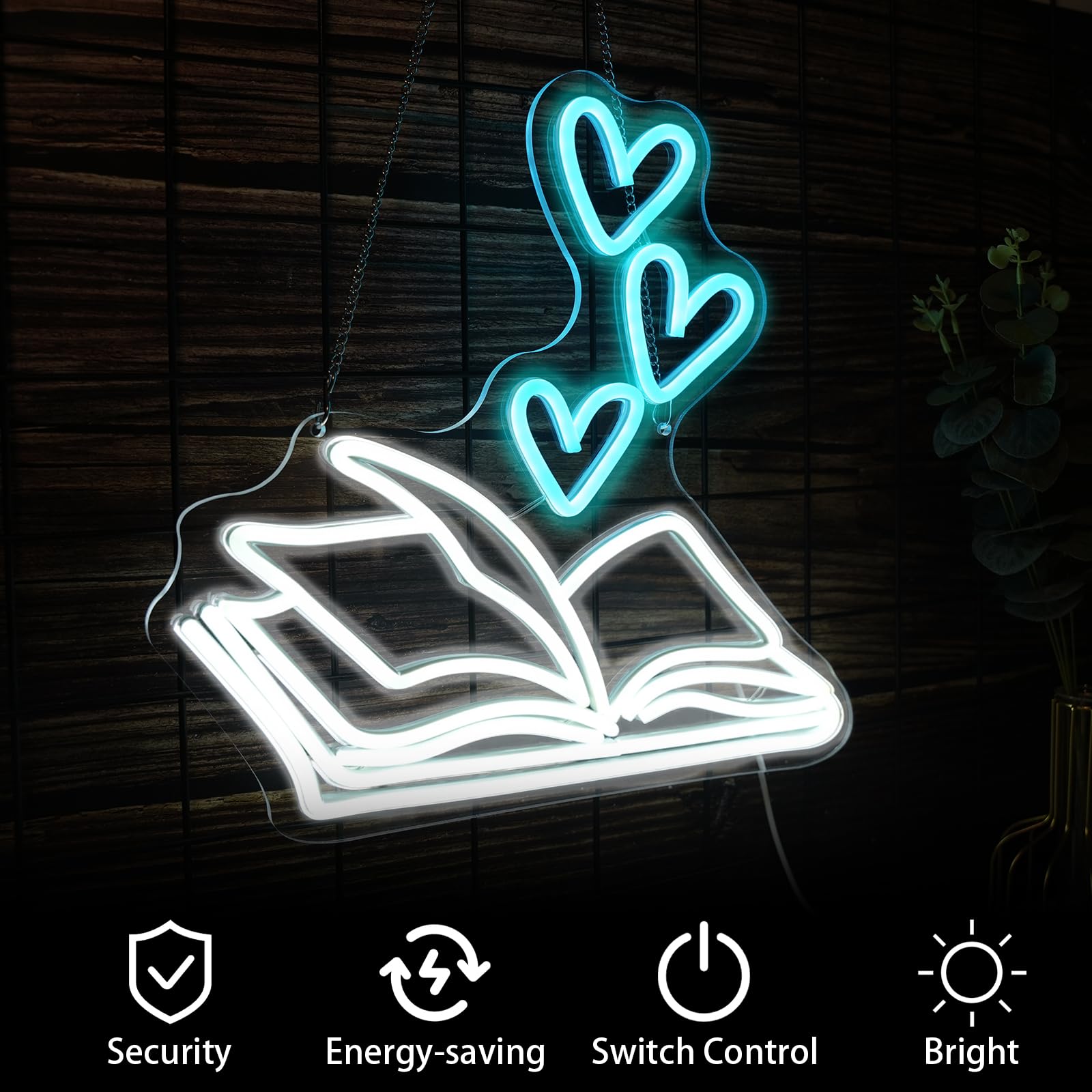 Insegna al neon a forma di libro, libro di lettura, luce a LED al neon, insegna al neon per biblioteca, decorazione per angolo lettura, regalo per libri, lettura per bambini, studio, casa, biblioteca,