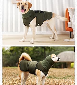Yanmucy Dog Calming Coat with Snood - 2 in 1 Anxiety Relief Adjustable Jacket with Hoodie Ear Muffs for Nervous Dogs (Green, L)