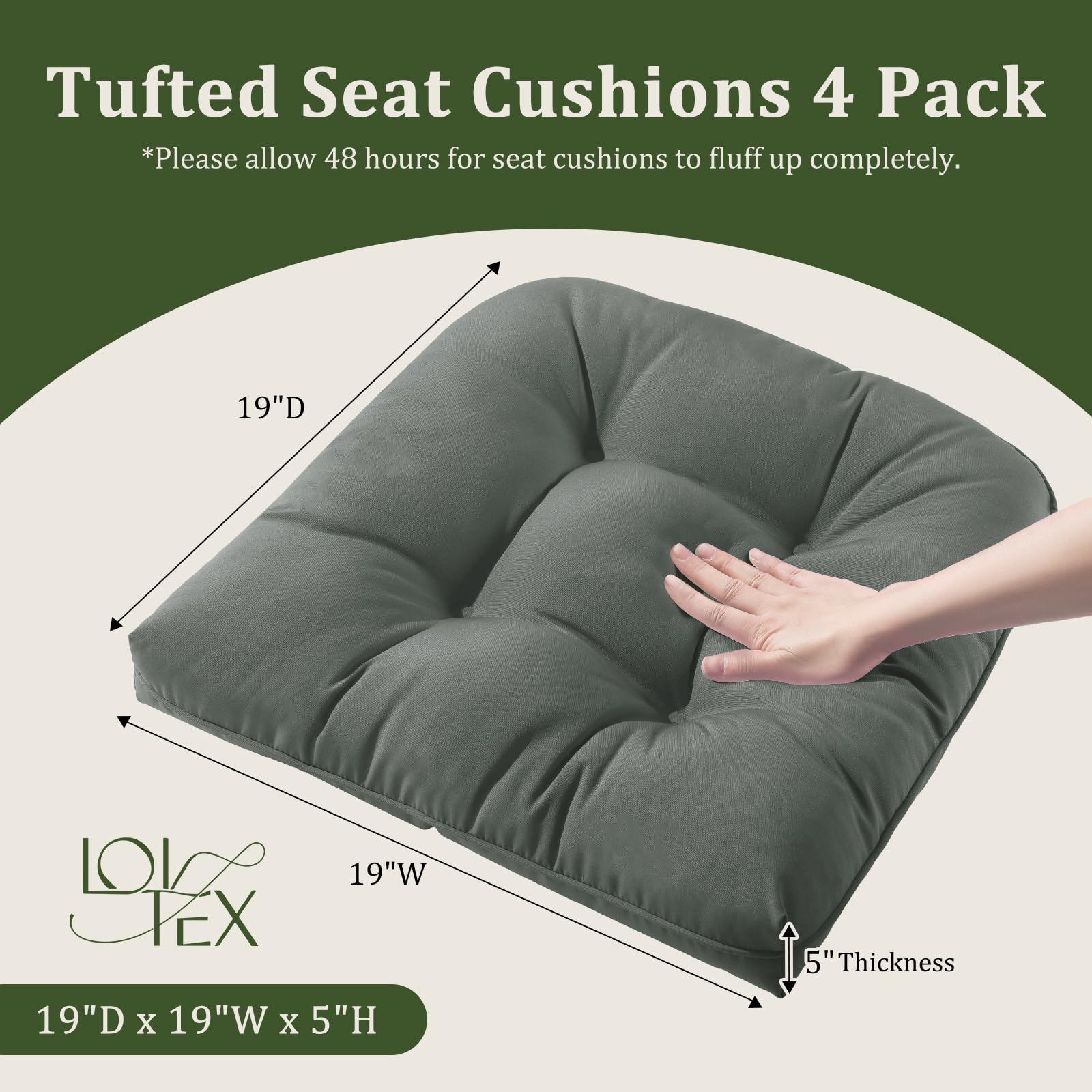 LOVTEX Indoor/Outdoor Tufted Seat Cushions for Patio Furniture Set of 4
