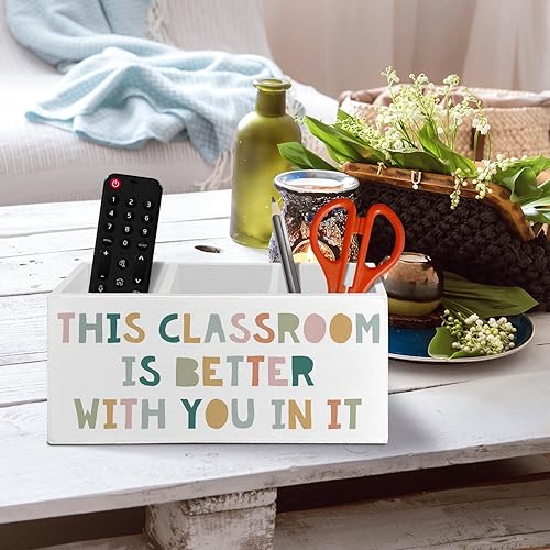 Miniatura 5 de Organizador bohemio para lápices de aula, para accesorios de escritorio, This Classroom Is Better With You in It, caja de madera para decoración de