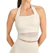 BERLOOK Womens Halter Tank Tops with Built in Bras Buttery Longline Mesh Workout Yoga Sleeveless Gym Tops