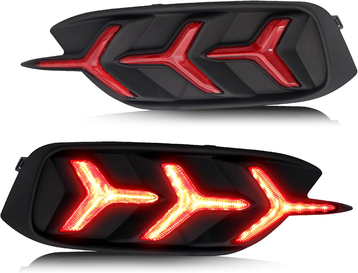 VLAND Red LED Bumper Brake Tail Light Lamp Compatible For [ 2016-2020 Honda Civic LX EX Touring Sedan ] With Sequential Turn Signal, Brake & Running Lights, Fish Bone Style