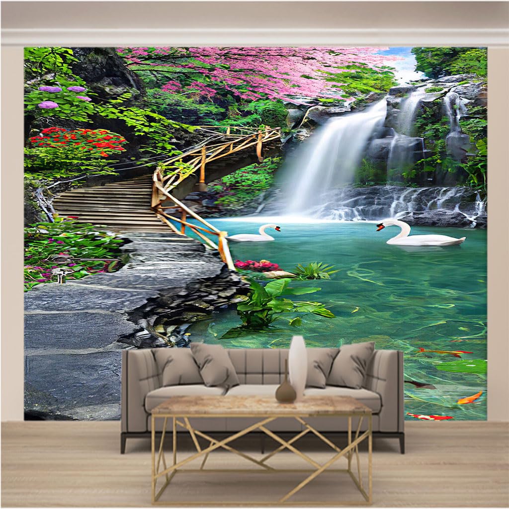 Papier peint intissé cascade 3D moderne pour grand tableau mural salon 350x256