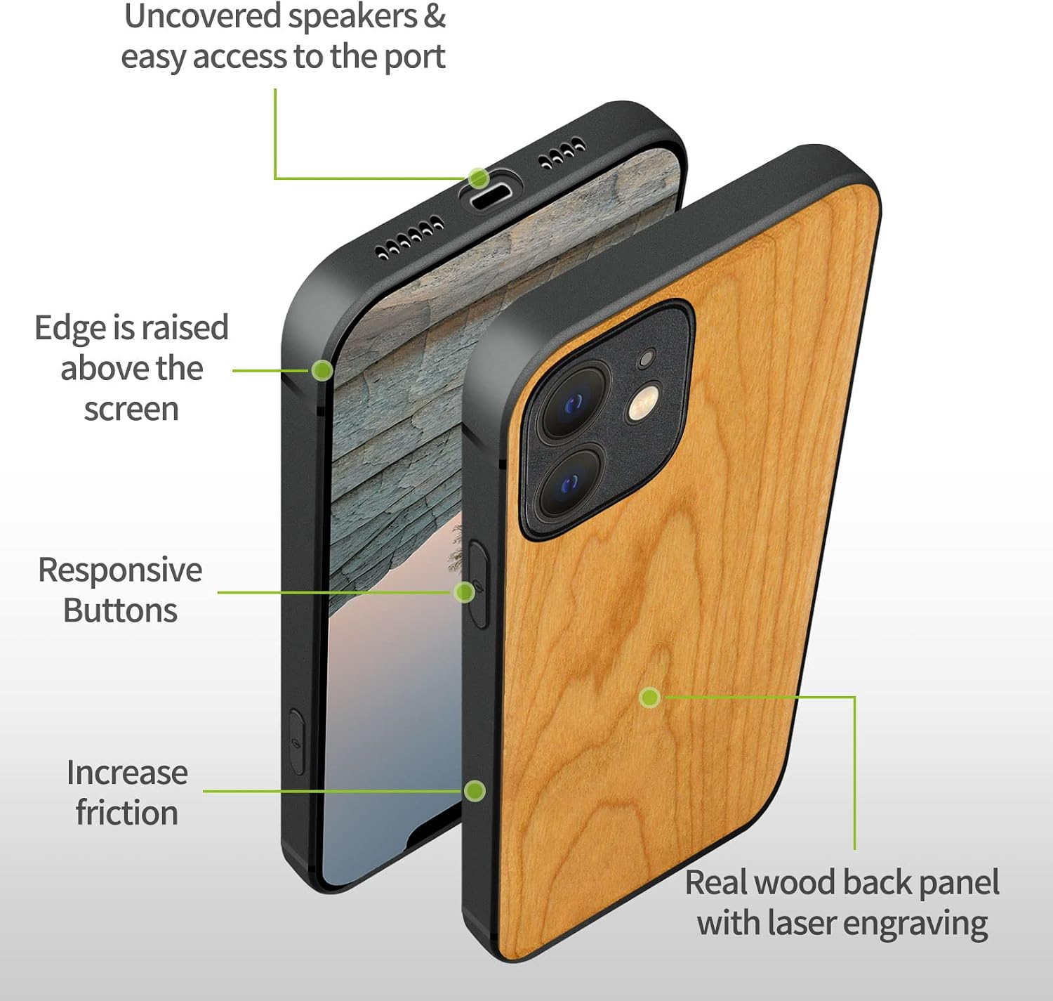 Carveit Magnetic Wood Case for iPhone 12 Case MagSafe 2021 [Hard Real Wood & Soft TPU] Shockproof Hybrid Protective Cover Unique & Classy Wooden 12 Case Compatible with MagSafe (Natural Cherry)