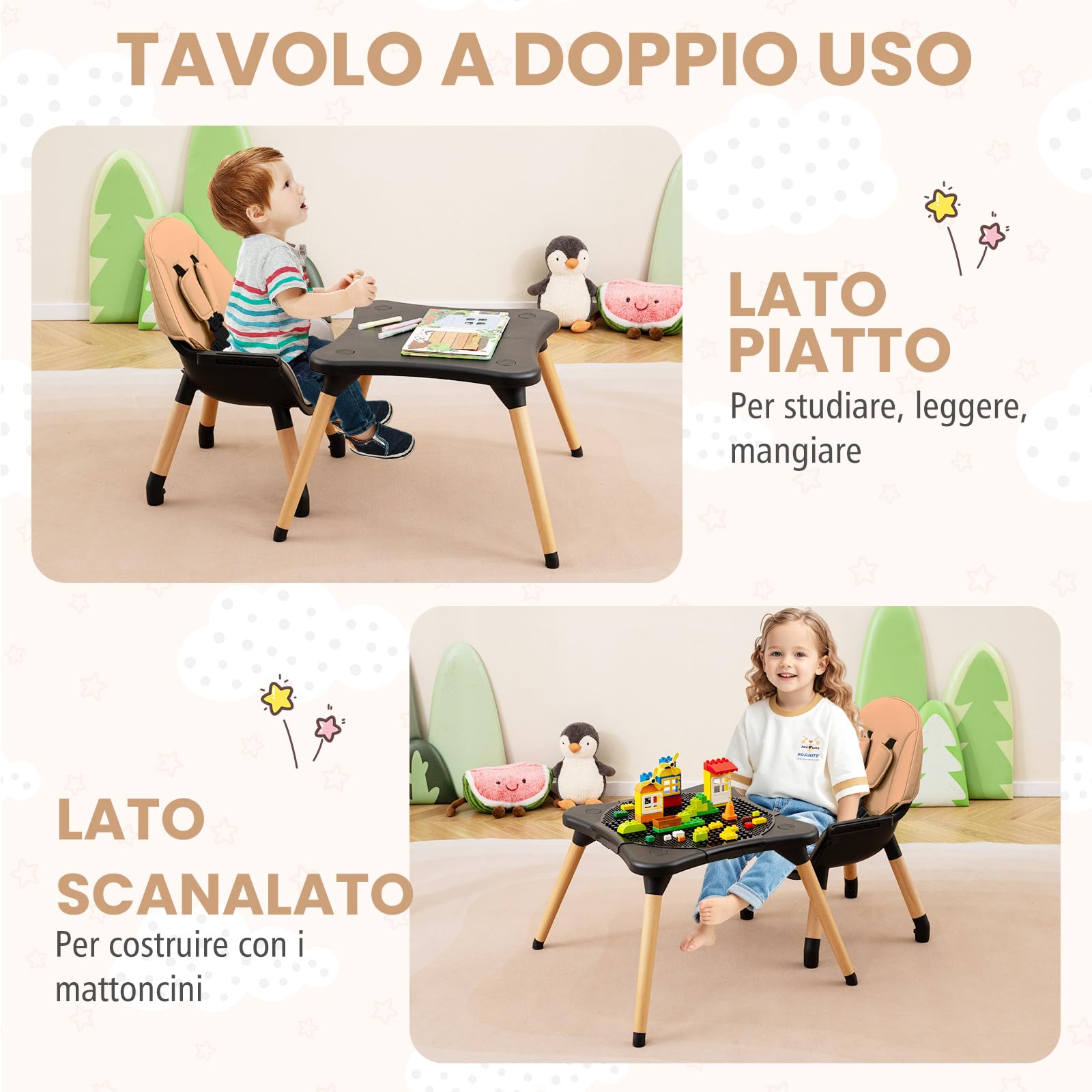 RELAX4LIFE 4 in 1 Seggiolone Pappa, Seggiolone Evolutivo con Vassoio Rimovibile e Cintura di Sicurezza, Altezza Regolabile in 4 Posizioni, per Bambini e Neonati 6-36 Mesi (Standard, Mocha)