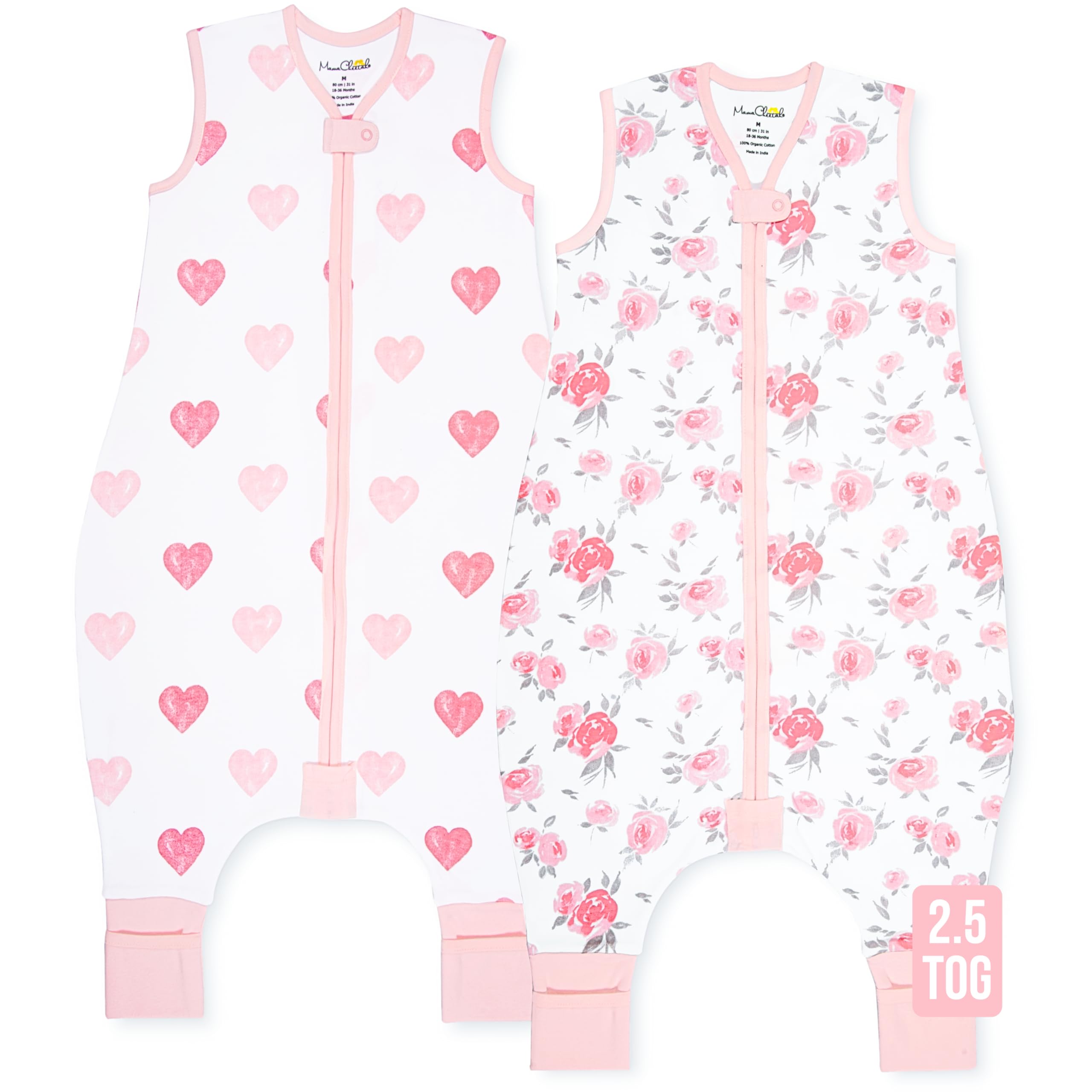 Mama Cheetah Toddler Sleep Sack with Feet, 6-18 Month, 2.5 TOG Organic Cotton Baby Sleeping Bag with Legs