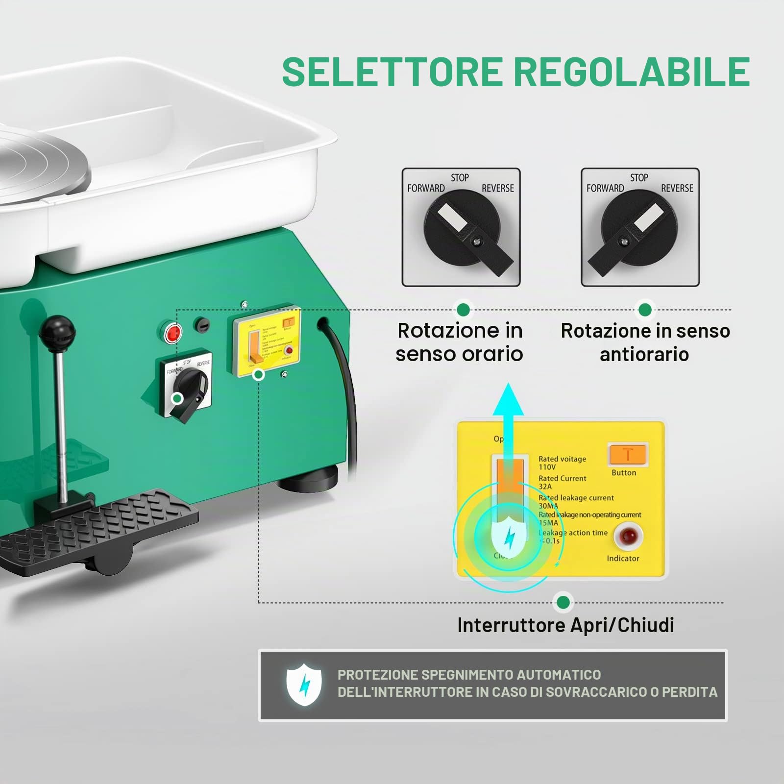 Tornio per Ceramica, 25CM Macchina da Tornio per Argilla che Forma la Macchina 350W Strumento Elettrico di Argilla fai da te con Pedale e Bacino Staccabile