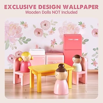 Tiny Land Wooden Dolls house for Girls - 6 Rooms Dollhouse | Wooden Playhouse, DIY Pretend Dream House with 30Pcs Furniture Accessories, Gift for Girl Ages 3+
