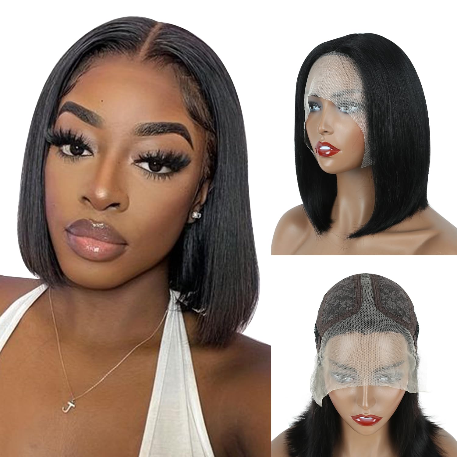 Evala Bob Wig Human Hair Black Bob Lace Front Wig 10 inch