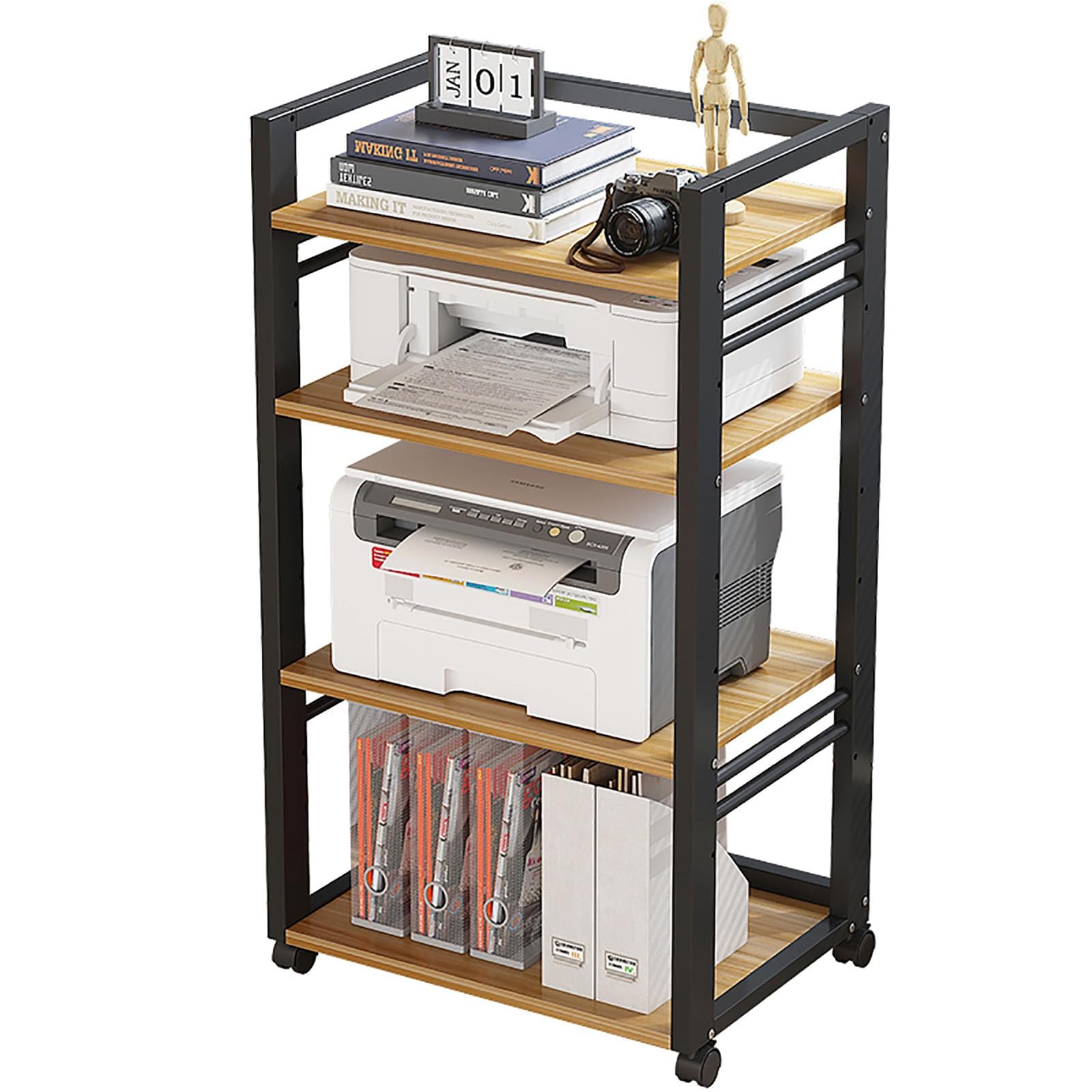 HOFSSI 5 Tier Movable Audio Stand Media Player Stand, Adjustable Open Wooden Audio Video Media Cabinet for Home/Office/Audio Video/DJ/Theater