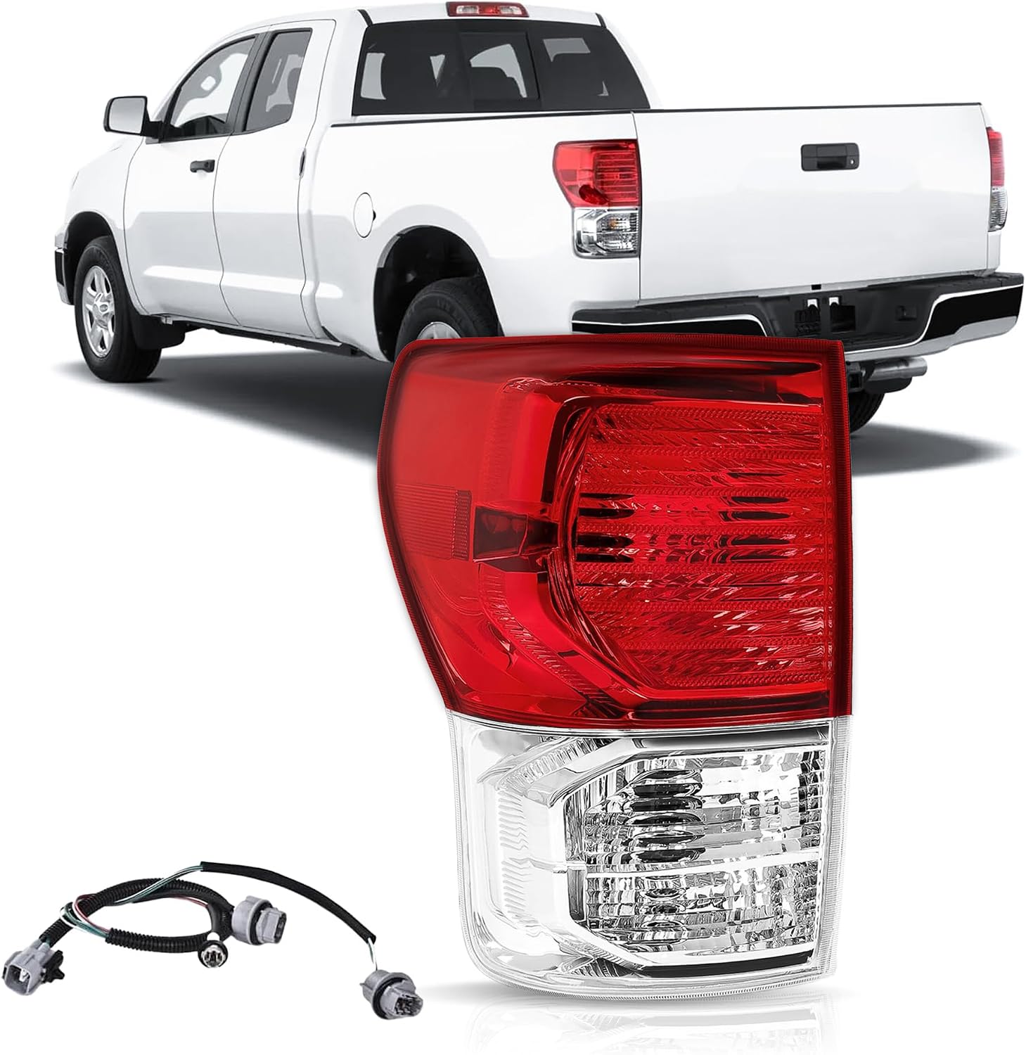 Left Driver Side Tail lights Assembly Compatible with 2007-2013 Toyota Tundra, Rear Brake Tail Lamps w/Wiring Harness Left & Right OE Style