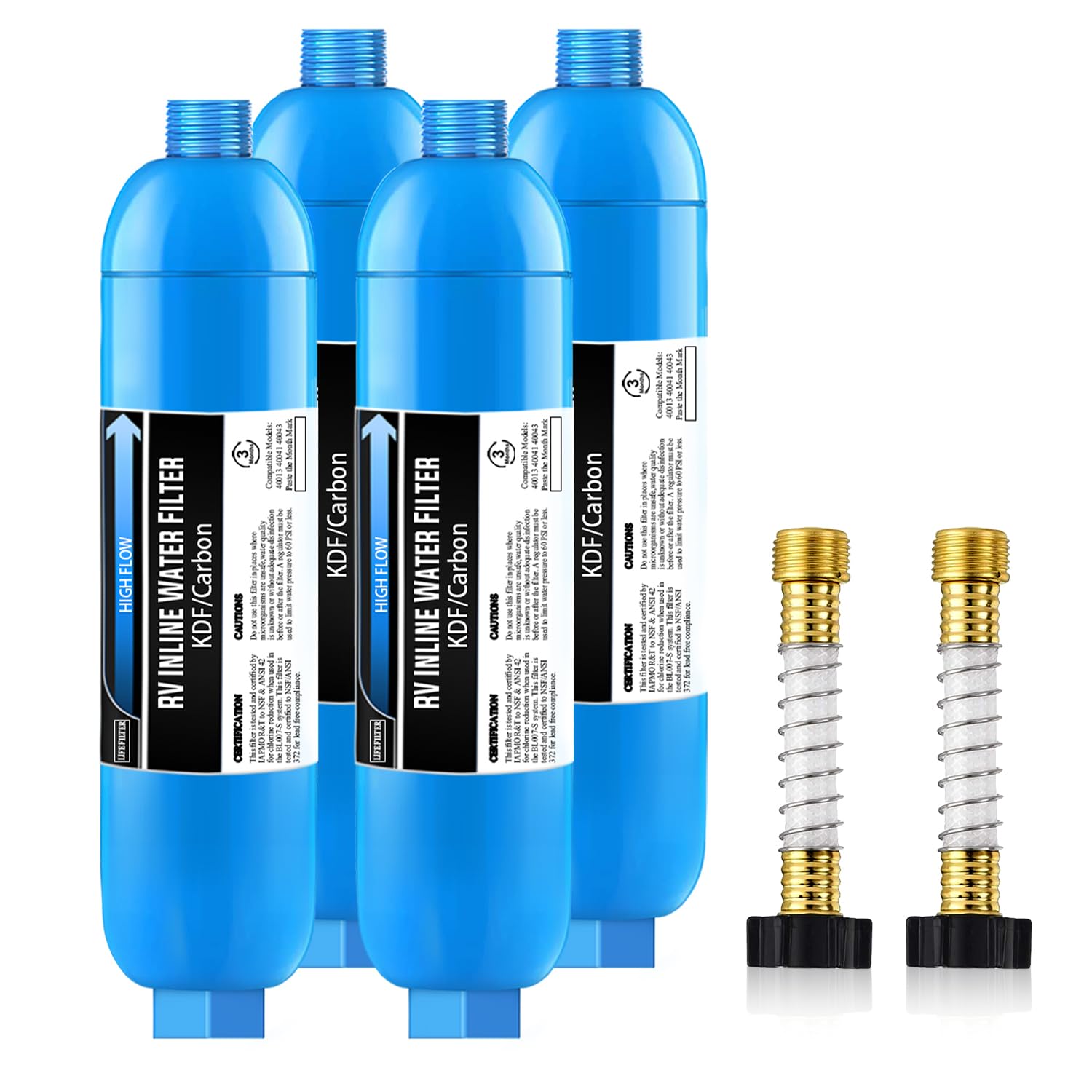 Lifefilter Paquete de 4 filtros de agua para caravanas/marinas con 2 protectores de manguera flexibles